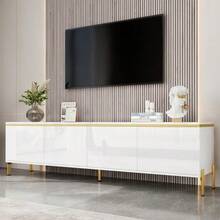 Modern, High-Gloss TV Stand, Four Cabinet Doors, Cable Management - 白色 - 查看 6