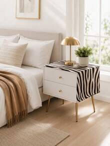 1pc Black White Zebra Print Dust Cover, Modern Polyester Rectangular Furniture Protector With Animal Stripe Pattern And Smooth Drape For Nightstand, Bedside Table, End Table, Cabinet, Dresser, Small Tabletop, Bedroom And Living Room Decor - Zebra - View 5