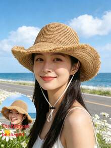 1款波西米亞風寬邊女款遮陽帽，UPF 50+ 防紫外線，可折疊沙灘帽，適合夏季、度假與戶外活動 - 彩色 - 查看 3