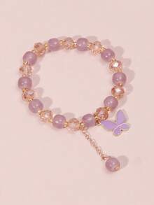 1pc Faux Crystal Bracelet Hand Rope, Crystal Pink Quartz Beaded Bracelet With Luxury Vintage Geometric Pendant, Gift For Women Friends - Butterfly Bracelet - View 9