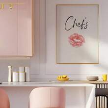 1pc Chef'S Kiss Print Wall Art - Vintage 70s Style Kitchen Poster, Minimalist Lipstick Design, Unframed Canvas For Home - A - View 4