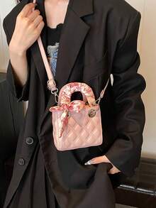 New Fashionable Embroidered Silk Scarf Handbag, Crossbody Mini Shoulder Square Bag - A - View 4