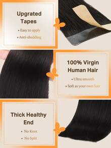 DOORES 50g 20pcs Tape-In Hair Extensions 100% Natural Human Remy Hair Pure Black Heat-Resistant Dyeable Seamless Tape Bond Straight Hair Skin-Friendly Hair Extensions Increase Volume And Length - S1 - View 5