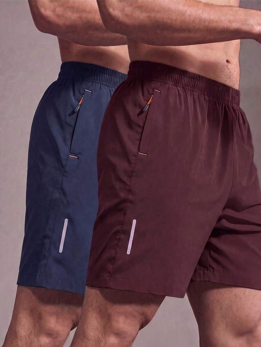 2pcs Men's High-Performance Casual Loose Quick-Dry Sports Shorts, With Reflective Stripes, Pockets, Waist Drawstring, Soft & Lightweight For Workout - Multicolor - View 1