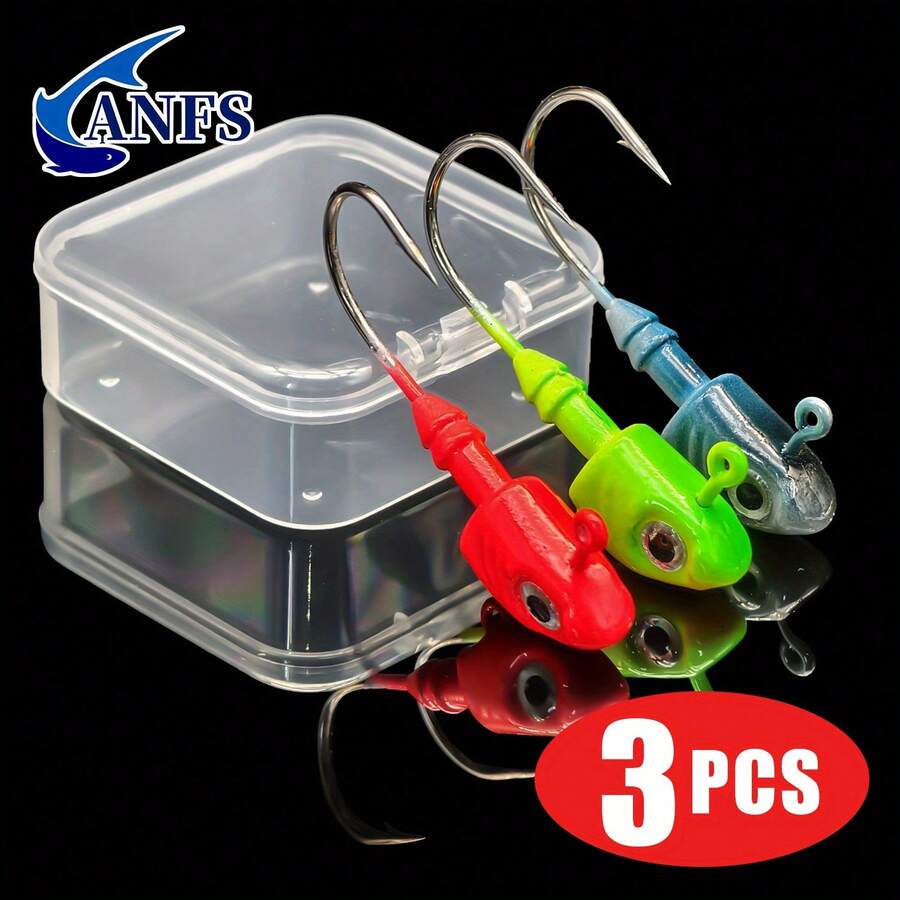 ANFS 3pcs 0.35oz/0.52OZ Lead Head Hook, Fishing Hooks For Swimbait, Barbed Sharp Hooks - Multicolor - View 1