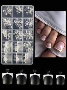 150片白色方頭美甲貼片，15種尺寸，加厚假腳趾甲，美學風格 - 彩色 - 查看 12