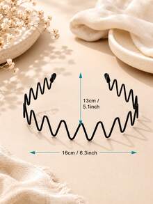 1pc Women's Wavy Face Wash Headband, Casual Hair Hoop, Black Hair Accessory - Black - View 3