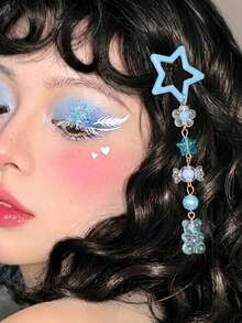2pcs Girls Y2K Blue Star Bear Candy Decor Hair Clips, Academy Fantasy Fairy Style, Suitable As Gift For Friends - Multicolor - View 3