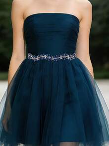 1 Stück eleganter Vintage Dunkelblau Blumen Taillengürtel, glänzender luxuriöser vielseitiger Damengürtel, Marineblau Premium Hochzeitskleid Taillengürtel, geeignet für Hochzeit, Party, Ball, Schönheitswettbewerb, Kurzfilm, Abendbankett Taillenzubehör - Verschiedenfarbig - Übersicht 6