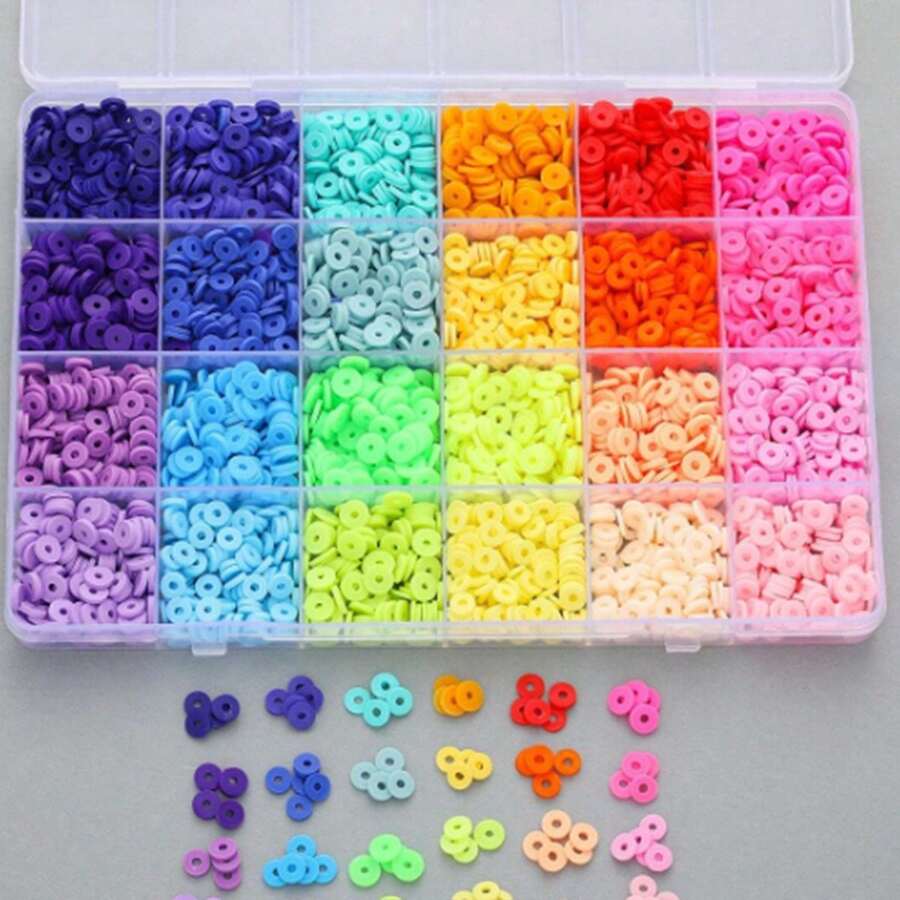 1 Box 4800pcs/2 Boxes 9600pcs 24 Colors Polymer Clay Beads Spacer Beads Heishi Beads Suitable For Necklace Bracelet Phone Chain DIY Jewelry Making - A - View 1
