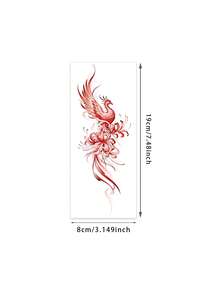 1件紅色墨水鳳凰彼岸花細長垂直條紋臨時紋身貼紙，逼真假紋身設計，適合日常、單身派對小禮物、音樂節、遊戲、畢業禮物，可維持3-5天 - 彩色 - 查看 2