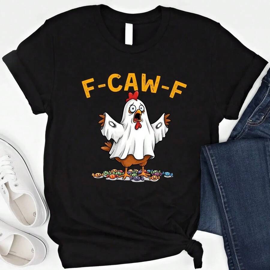 Lustiges F-Caw-F Shirt, Hahn Meme Shirt, Kühnes Vogel Liebhaber Shirt, Mondschein Krähe Shirt, Schwarzer Vogel Shirt, Huhn Meme Shirt - Schwarz - Übersicht 1