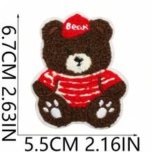 6pcs Curly Cartoon Cute Bear Embroidered Fabric Patch Applique Apple Bear Computer Embroidery Label Scarf Brown Bear Patch Suitable For Clothes, Hats, Bags, Jeans, Shirts, ZLY Decorative Patch - Multicolor - View 9
