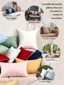 HONEYMOON 1pc Decorative Throw Pillow, 100% Polyester Fabric, Blue With White Piping, Soft And Breathable, Shrink-Resistant, Machine Washable, Suitable For Living Room, Bedroom, Sofa Decoration - Blue - View 6