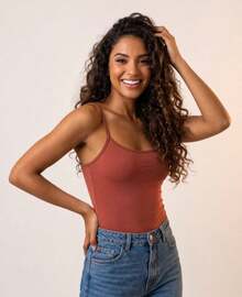 Basic Women's Spaghetti Strap Tank Top - 鏽棕色 - 查看 1