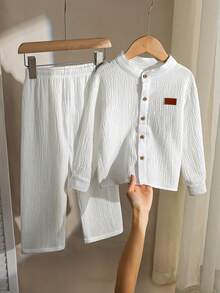 Boys' Spring/Autumn New Cardigan Long Sleeve & Long Pants 2pcs Set, Fashion Casual Minimalist - White - View 1