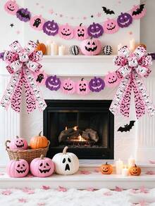 Pink Halloween String Ribbon 2 Rolls 1.47in Wide Total Length 10 Yards Soft Pink Style Girl's Style Halloween Ghost String Ribbon Creative Handmade Material Ribbon Bow. - Pink Halloween Ribbon - View 5
