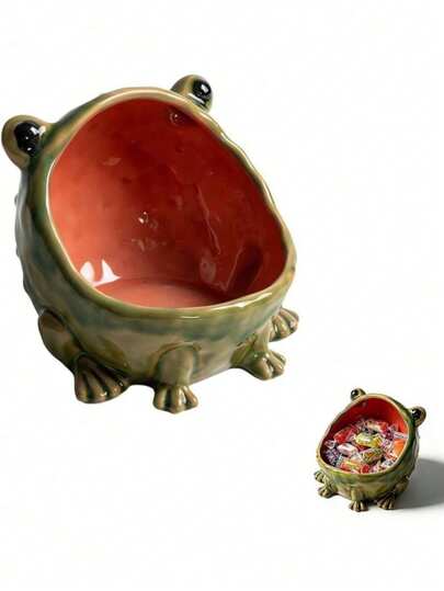 1pc Cute Frog Candy Tray, Fun Big Mouth Design, Suitable As Entryway Tabletop Key Tray, Ceramic Frog Shaped Jewelry Dish Tray, Fun Candy Dish And Cookie Jar, Suitable For Home Kitchen Office Desktop Decoration
