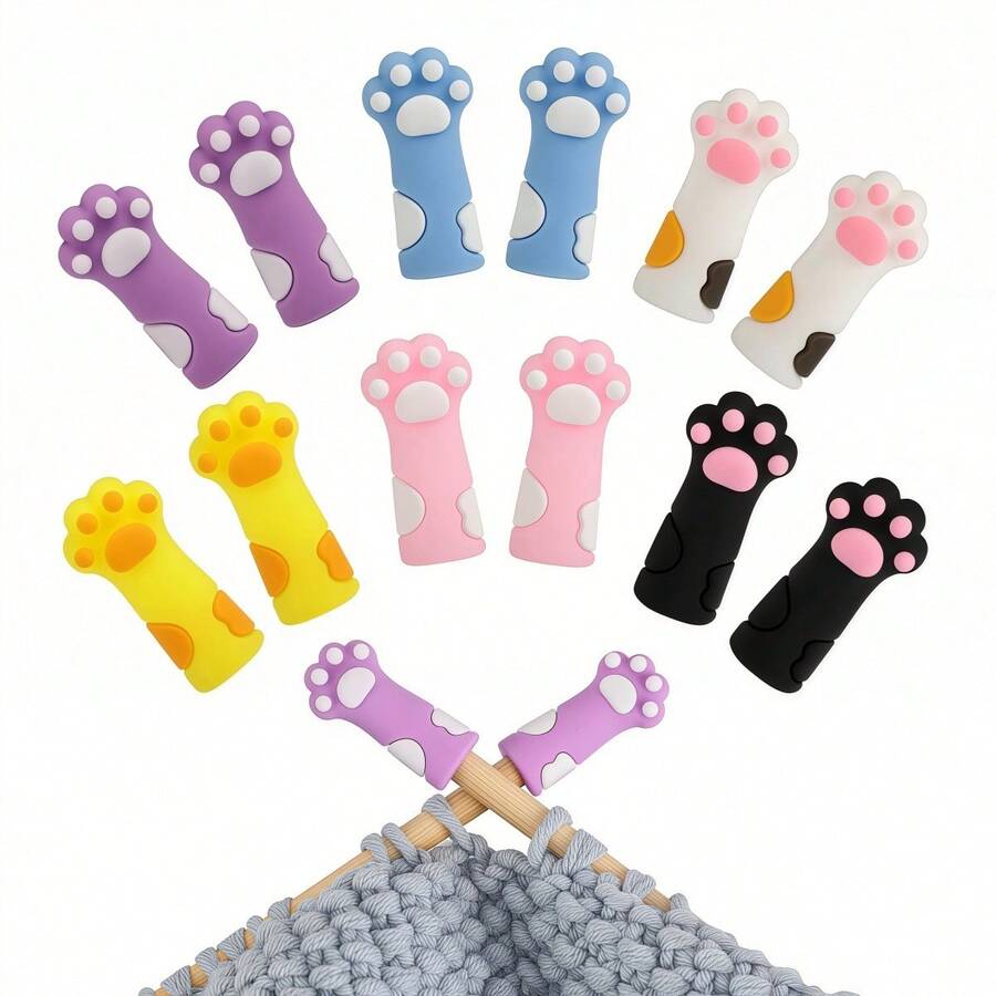 6PCS Cat Paw Shaped Knitting Needle Protectors, Cute Decorative Covers, Knitting Tools, Compatible With Crochet Hooks, Straight Needles, Circular Needles And All Hand Knitting Projects - Cat Paw Protector - View 1