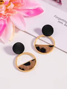 1 Pair European & American Style Leopard Print Geometric Earrings, Maillard Aesthetic Fashion Versatile Ear Jewelry - Multicolor - View 4