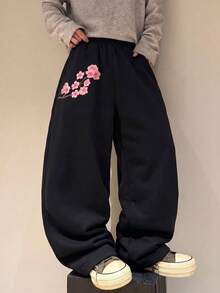 SU ER Men's Summer Loose Drawstring Elastic Waist Casual Pants, Draped Lazy Wide Leg Long Trousers - Black - View 2