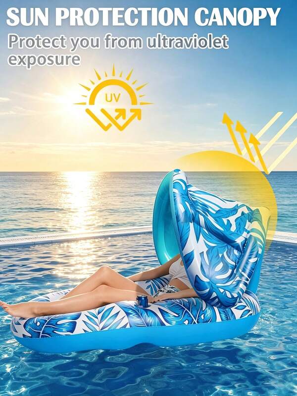 1pc Adult Inflatable Swimming Pool Float, Swimming Pool Floating Chair, Floating Bed With Drink Holder, Water Floating Bed, Beach Swimming Pool Party Adult Toy, Inflatable Float