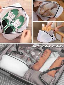 2pcs Mesh Washing Bag For Shoes With Zipper, Black Laundry Bags Washing Machine Bag, Household Shoes Organizer For Bras, Delicate Garments, Travel, Summer Tops, Boots, Shoe Wash Filter Net Bag, Washing Net, Back To School, Packing Cubes, Storage Shoe - Multicolor - View 6