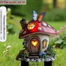 1pc 2D Flat Acrylic Butterfly Glowing Mushroom House Garden Stake, Minimalist Desktop Decor Sign, Suitable For Garden Balcony Yard Decoration, Fairy Tale Style Outdoor Soft Decor, Creative Birthday And Holiday Gift - A - View 7