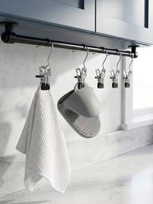 20/10/1pc Stainless Steel Multi-Function Clips Hooks, Multi-Purpose Space-Saving Hanging Rack, 360° Rotating Portable Storage Clip, Back To School Essential, Heavy-Duty Clothing Hook, Non-Slip Coating, Suitable For Closet, Travel (Black) - Multicolor - View 5