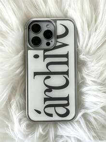 Ins Niche Old Money Style Minimalist English Electroplated Silver Edge Full Coverage Phone Case Compatible With Iphone 16 Pro Max, Apple 17 Pro Max, 1/3/12/11, 14 Pro (No Tag) - Silver - View 7