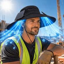 XinKe Solar Fan Cap, UV Resistant Outdoor Wide Brimmed Fisherman's Cap, With 180 ° Adjustable Fan, UPF50, USB And Solar Power Supply, Suitable For Beach, Camping, Outdoor, Fishing - A - 查看 10