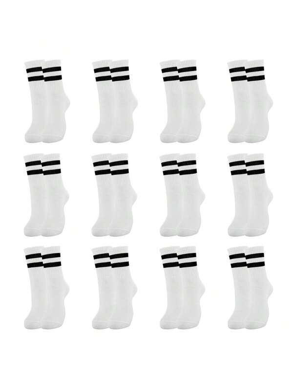 1/5/10 pares de calcetines de media caña para hombre con base blanca y doble raya negra, estilo universitario americano, alta elasticidad, transpirables, versátiles para skate y desplazamientos