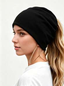 1pc Multifunctional Ponytail Hat, Soft Elastic Loose Headband Cap, Casual Daily Style, Solid Color/Star Leopard Print/Letter Print - Multicolor - View 16
