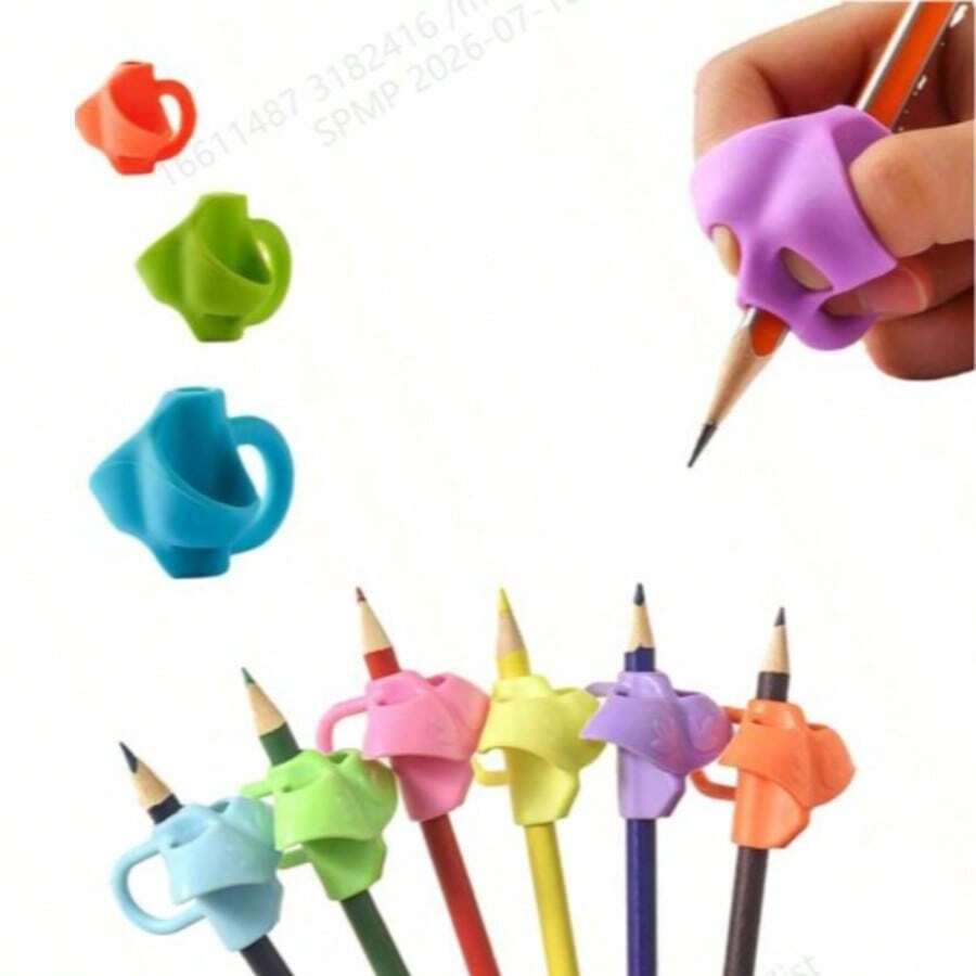 3/5/10pcs Kids Ergonomic Pencil Grip – 3-Finger Writing Trainer, Suitable For Preschool Children And Students, Corrects Writing Posture, Back To School Essential - 3-hole Pencil Grip - View 1