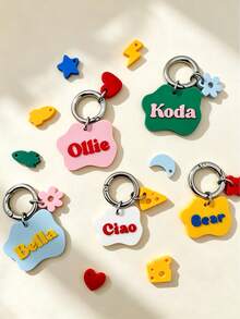Personalized Wave Pet ID Tag, Customizable Dog/Cat Name Tag Keychain Mini Pendant Bag Keychain - Multicolor - View 8