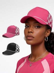 1pc Adult Versatile Two-Tone Plaid Trucker Hat, Casual Lightweight Breathable Versatile Women's Outdoor Hat, Suitable For Spring/Summer Daily Commute, Outdoor Outings, Hiking, Camping And Other Scenarios, Suitable As A Gift, Women's Hat, Beach Hat, Beach Accessory, Beach, Travel Essential, Sun Hat - Multicolor - View 1