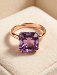Holiday Gift For Friends, Family And Loved Ones, Luxury Exquisite 14K Gold Plated Cubic Zirconia Engagement Ring, Elegant Bridal Wedding Party Accessory Jewelry Gift - Gold - View 3