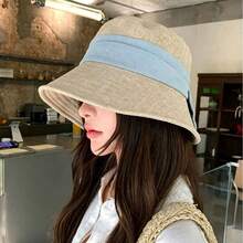 New Hot-Selling Fashion Personalized Elegant Versatile Japanese Style Linen Bow Bucket Hat Women's Summer Wide Brim Sun Protection Bucket Hat Breathable Lightweight Back Split Sun Hat - Upgraded Linen Wrinkle - View 5