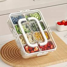 Set Of 2 Divided Snack Trays With Lids & Carry Handles, 8 Compartment Food Storage Containers For Fruits Nuts Candies Sausages, Reusable Serving Platter For Parties Picnics - White - View 6