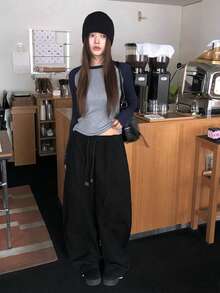 Korean Style Fashion Versatile Slimming Round Neck Contrast Color Raglan Sleeve Ribbed Knit Sweater - Grey - View 2