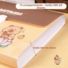 4 Estilos Carpeta de Archivo Acordeón Portátil con Diseño de Capibara Lindo para Niños, Organizador de Almacenamiento de Hojas de Examen Multicapa con Etiqueta de Color Aleatorio, Primer Día de Escuela - Multicolor - Ver 2