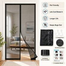 1pc Black Magnetic Screen Door, High-Density Polyester Mesh Self-Closing Curtain, Hands-Free Automatic Closure, Breathable Mosquito-Proof, Pet-Friendly, No-Drill Easy Installation, With Storage Hooks, Weighted Bottom Design, Multiple Sizes Available, Suitable For Entry Door, Patio Door, Balcony, Bedroom And Kitchen - Pure Black Polyester Screen Door - View 10