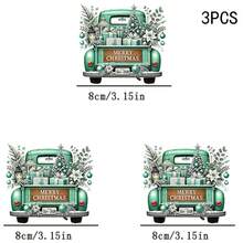 1/2/3PCS Water-Washable Heat Transfer Print, Vintage Mint Green Pickup Truck Loaded With Gift Boxes, Christmas Tree, Lanterns And Greenery, Paired With MERRY CHRISTMAS English Text, Fresh Healing Style Christmas Pattern, Suitable For T-Shirts, Bags, Pillows. - Multicolor - View 5