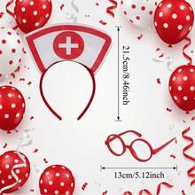 Professional Stage Aesthetic 2pcs Nurse Costume Accessories, Adult Women High-Intensity Hardcore Texture Nurse Hat Headband And Glasses Set, Suitable For Halloween Role Play Theme Party, Versatile Essential Costume Props - Multicolor - View 4