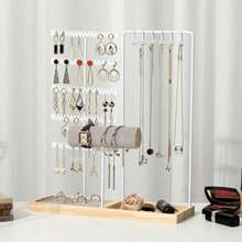 1pc Detachable Double-Door Jewelry Display Stand, Wooden Base, Suitable For Earrings, Necklaces, Pendants, Desktop Storage Rack, Ideal For Gifts Or Commercial Use, Suitable For Valentine's Day, Back To School, Holidays, Jewelry Storage, Bedroom And Other Occasions - Log Base + Single Rod Double Door - View 4
