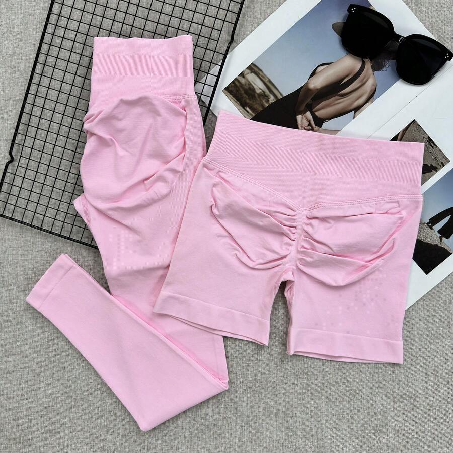 Women's 2-Piece Waist-Cincher Pants Set - High-Waisted Slim Fit Design, Tummy Control And Butt Lift Sports Pink
