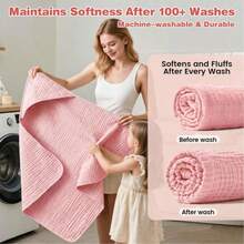 Beach Pool Bath Essentials Towels, 1pcs Muslin Organic Cotton Baby Bath Towel With Hood, For Babies, Infant, Toddler And Kids, Soft And Absorbent - 粉紅色 1 件 - 查看 9