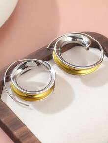 Gmzalx 1 Pair Classic Elegant Dual-Tone Curly Spiral Earrings, Unique Creative Fashion Multi-Function Jewelry - Two-color - View 8