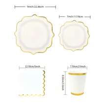 10/20/50Pcs 7/9-Inch White & Gold Foil Party Plates, Perfect For Graduation Supplies, Party Decorations, Birthday Parties, Weddings, Picnics And Baptisms - Gilded Fan Shape - View 8