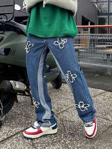 Grunge Goth Y2K Style Men's Casual Slim Straight Embroidered Versatile All-Season Jeans, Fashion Personalized Street Youth Sporty College Style, Suitable For Work Commute Stage Performance Friends Gathering Outdoor Wear - Medium Wash - View 2
